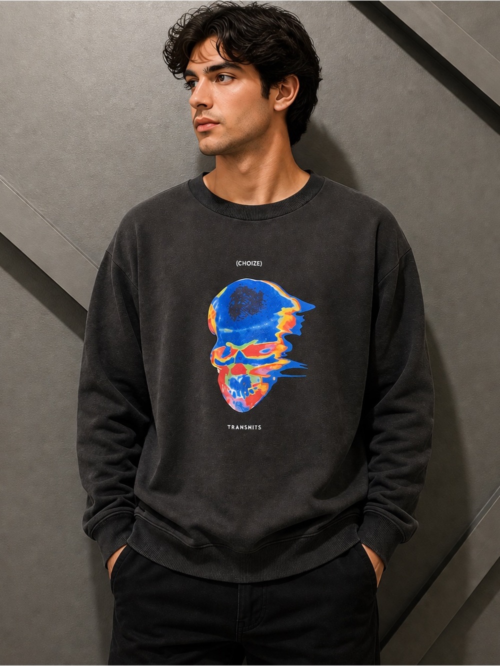 Black Graphic Skull Sweatshirt | Oversized Streetwear Crewneck